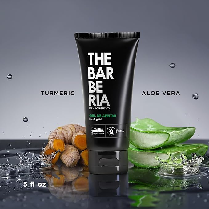 THE BARBERIA Shaving Gel for Men, Clear Precision Shave Gel, Aloe Vera & Turmeric, Alcohol Free, Sensitive Skin Formula, 5 fl oz