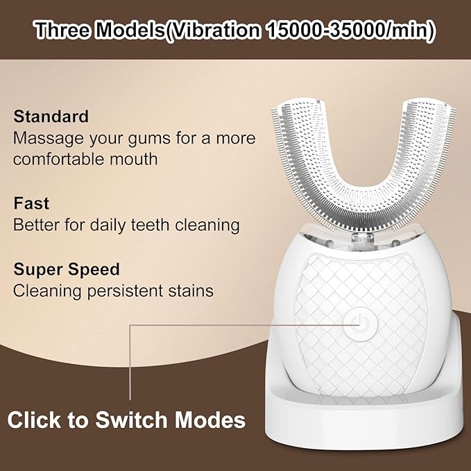 Electric Toothbrush for Adults and Nylon U-Shaped Brush Head Replacement Compatible with U-Shaped ToothbrushU Shaped Automatic Toothbrush for 360-degree Cleaning, 3 Modes for Whitening, Wire
