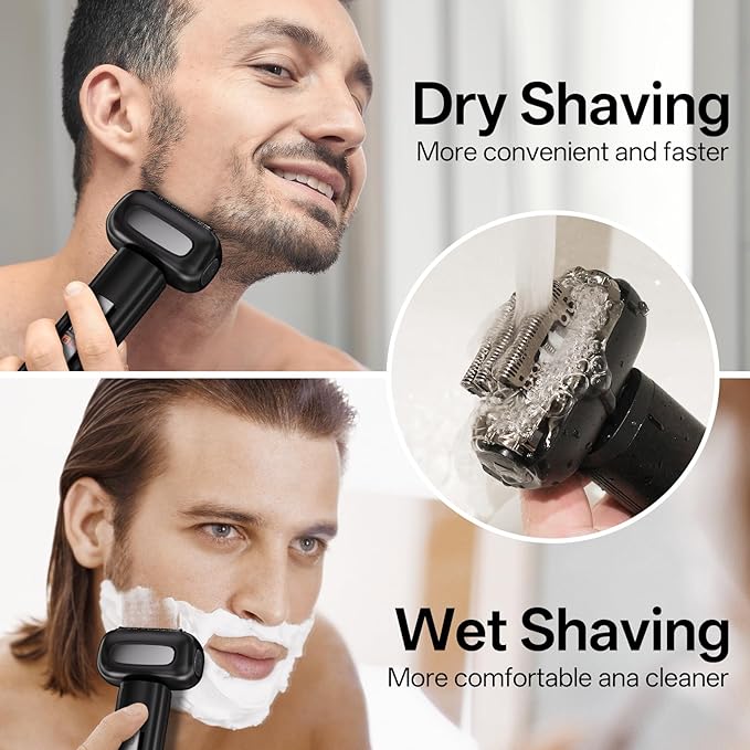 PRITECH Electric Foil Shaver for Men, Electric Razor for Men Face, Skin-Friendly Design, Wet & Dry Waterproof, Easy Clean, Rechargeable LED Display (Black)