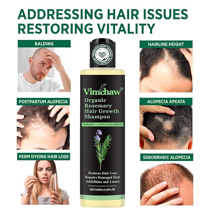 Rosemary Hair Growth Shampoo,Organic Natural Shampoo for Thinning hair & Hair Loss with Hydrolyzed Keratin,Unisex-3.4 fl.oz (Standard-3PS)