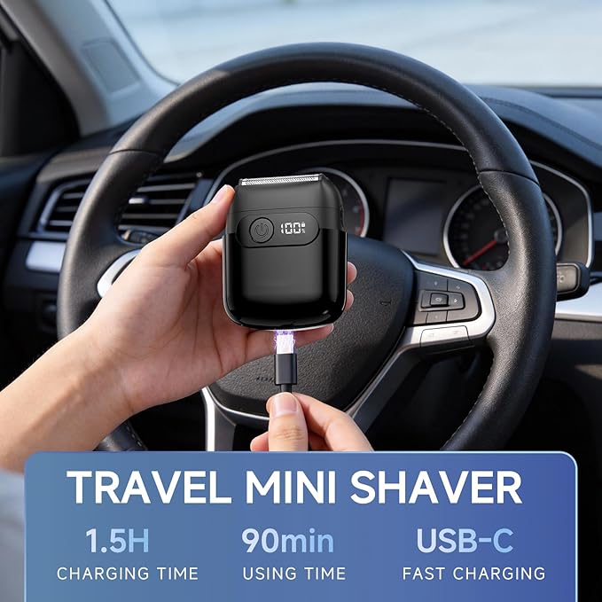 Electric Foil Shavers for Men,Mini Electric Razor with Storage Bag,3 Floating Blades,Portable mini Shaver,IPX7 Waterproof,Wet Dry Face Razor,USB-C (Black)