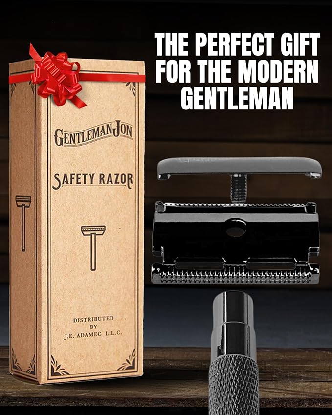 Gentleman Jon Gunmetal Safety Razor for Men, Double Edge Stainless Steel Razor, Precision Shaving with Heavy-Duty Construction, Designed for a Close Smooth Shave, Prevents Irritation, Gunmetal Finish