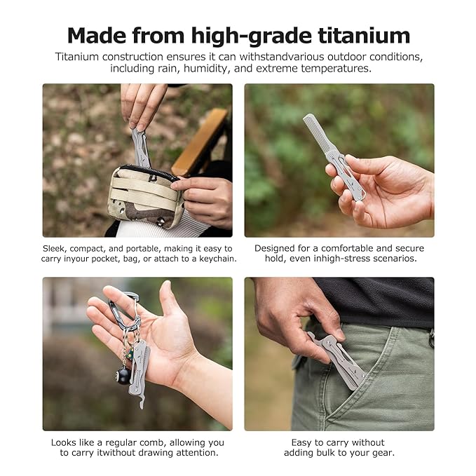 Boundless Voyage Titanium Hair Styling & Beard & Mustache Folding Pocket Comb, Portable EDC Accessories for Men and Women (Ti/9011O-D)