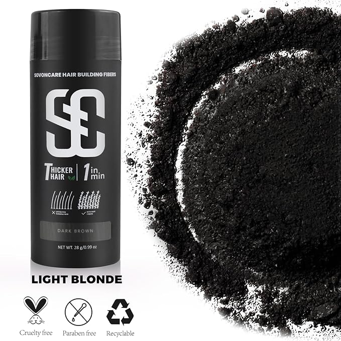 SOVONCARE Hair Fibers for Thinning Hair Dark Brown, Hair Building Fibers for Bald Spots Undetectable & Natural, Conceals Hair Loss, Fill In Fine Hair Powder Hair Thicker Instantly for Women & Men 28g