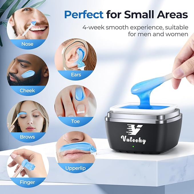 Nose Wax Kit Men, Nose Ear Hair Removal Kit for Men Women, 40 Sticks, 100g Wax, USB Fast Heat, Smart Constant Temp, Painless Hair Removal Waxing Kit for Nose Ears Eyebrow Lip Facial, Blue