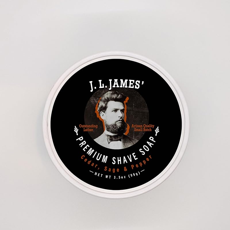 JL James' Premium Shave Soap in Ceramic Bowl Scent: Cedar Sage & Pepper