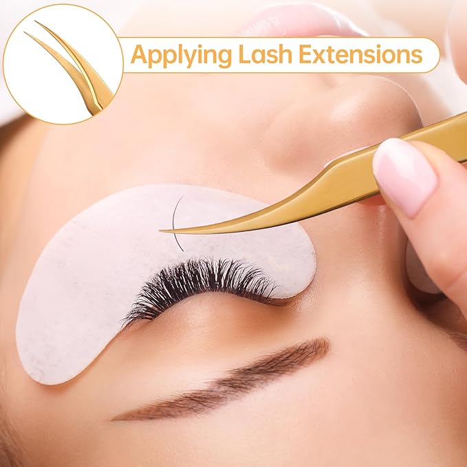 MGER Isolation Tweezers for Eyelash Extensions, Professional Hand Calibrated Dolphin tip Tweezers & eyelash tweezers for lash extensions, Effortless Application with Precision Tweezers, Gold