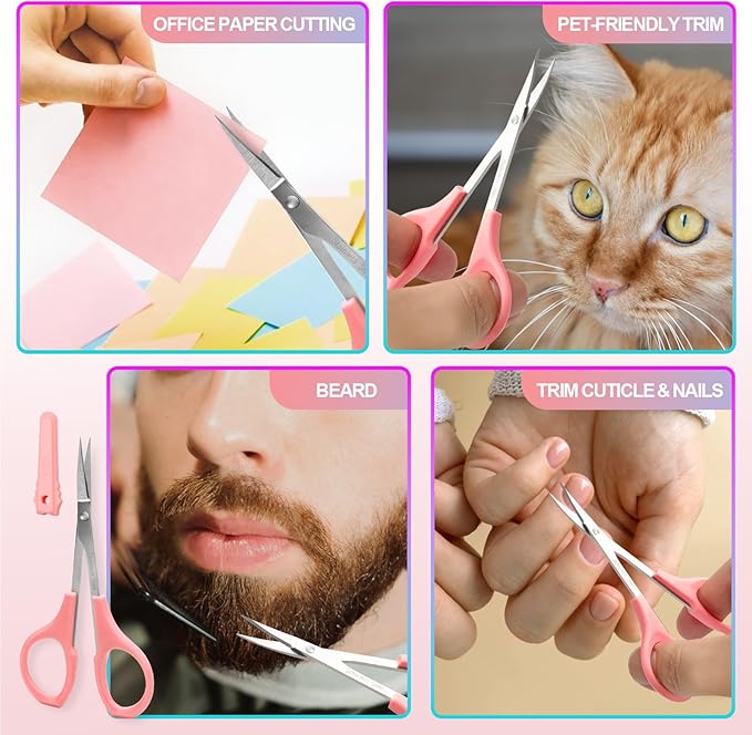 2 Pcs Eyebrow Scissors for Women， Small Scissors Beauty for Facial Hair, Beard, Ear, Nose, Moustache， Stainless Steel
