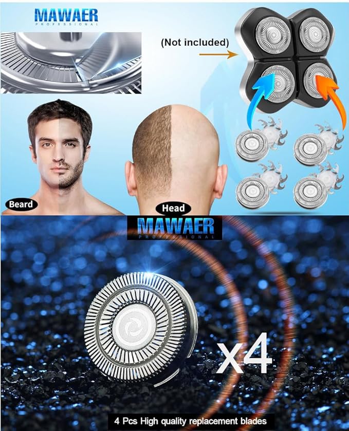 4PCS Double Ring Replacement Blades Compatible with FREEBIRD Flexseries Pro Head Shaver