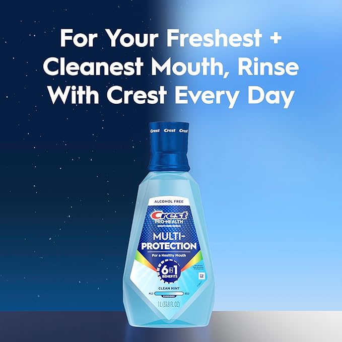 Crest Pro-Health Advanced Multi-Protection Mouthwash, Alcohol Free Mouthwash, Fresh Mint, 500 mL (16.9 Fl Oz), Pack of 4, Crest Mouthwash, Flouride Mouthwash