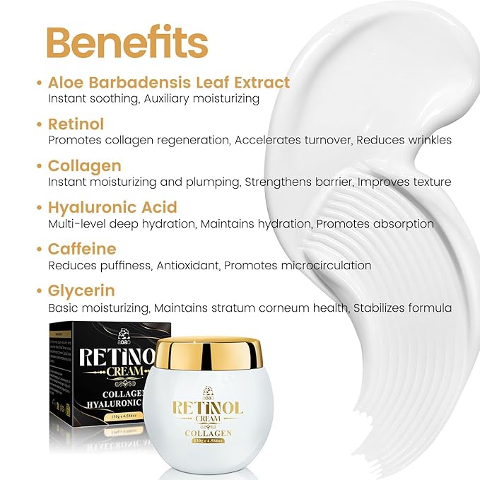 Men's Anti Aging Face Cream for Men, Anti Wrinkle with Retinol, Collagen & Hyaluronic Acid, Restore Skin Barrie, Boost Elasticity, Fresh Scent Face Moisturizer, Skin Tone Treatment, 130g/4.59oz