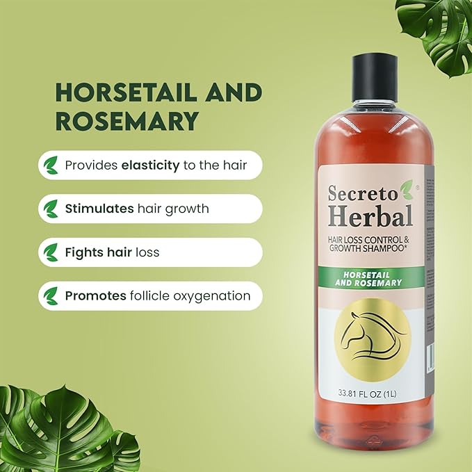 Secreto Herbal Hair Growth Shampoo - Horsetail & Rosemary Routine Shampoo for Revitalized Hair - Secreto Herbal cola de caballo y romero 33.81 fl oz
