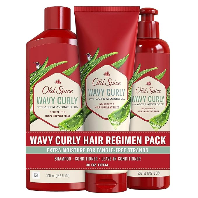 Old Spice Shampoo, Conditioner and Leave-in Conditioner Set for Men, Wavy Curly Hair Regimen Bundle