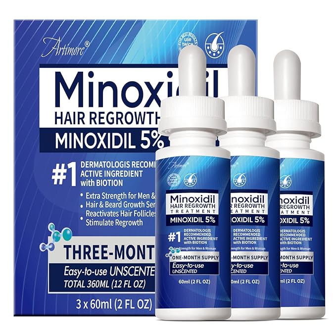 5% Minoxidil Hair Growth Serum for Men & Women with Biotin: Minoxidil for Men and Women, 5 Percent, Hair Regrowth Treatment, Extra Strength (6 FL OZ, Dropper 3pcs)