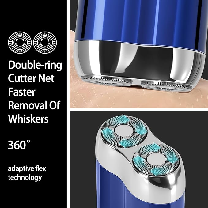 Mini Electric Shaver for Men Women, Pocket Dual Head Shaver, Rechargeable Waterproof Compact Travel Electric Razor, USB Close Battery Portable Razor for car, Travel, Office, Home use (Blue)