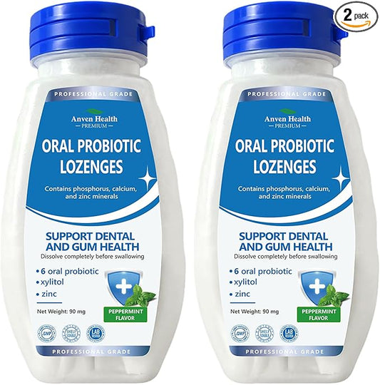 Oral Probiotics Lozenges for Mouth Bad Breath & Gum Repair - Mineral Fusion with Zinc + Calcium for Dry Mouth Relief, Enamel Shield, Mint Flavor with Xylitol - 180 Lozenges, Sugar-free