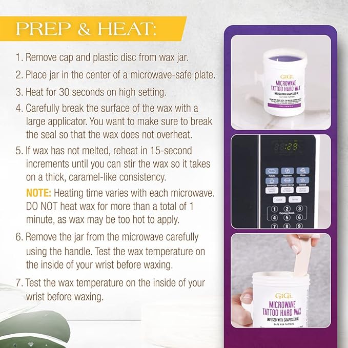 GiGi Microwave Tattoo Hard Wax Kit - Hair Removal Wax for Sensitive Skin & Tattoos, Includes After Wax Oil & Applicators, 1 pack
