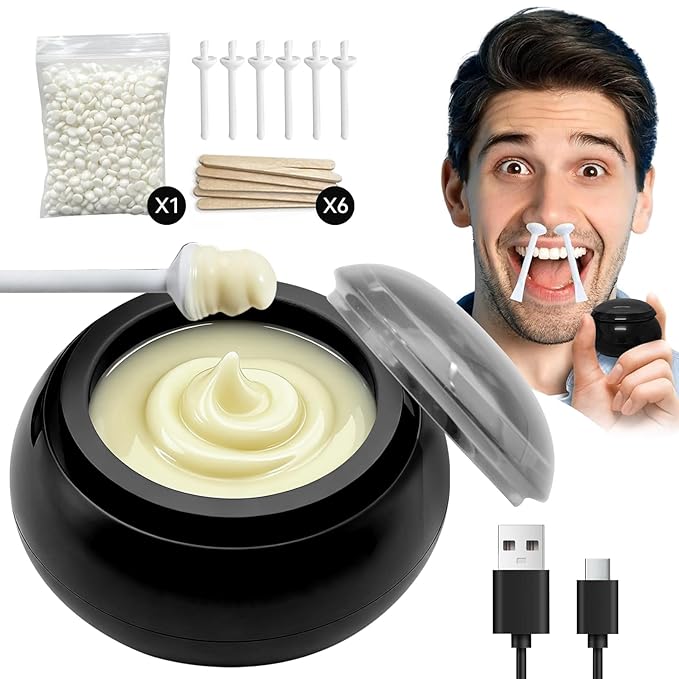Nose Wax Kit Men, Nose Ear Hair Waxing Kit with 100g Nose Wax, Painless Nose Ear Hair Removal Kit, Smart Constant Temp, USB Fast Heat, Upgraded Capacity, Multi-Accessories