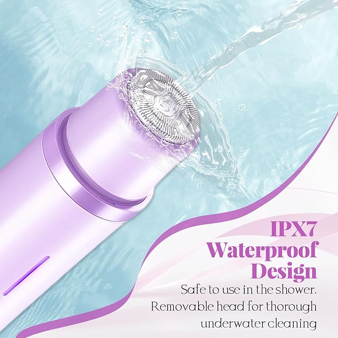 Bikini Trimmer for Women, 2-in-1 Painless Dual Head Shaver Women with Painless Ceramic Blades, Waterproof Electric Razors for Body & Face, Holiday Gift for Her (Purple)