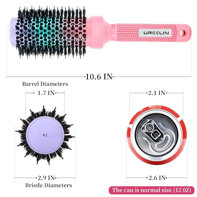 Round Brush for Blow Out - 1.7 Inch Nano Thermal Ceramic & Ionic with Boar Bristles - Salon Blow Drying Hair Brush for Drying,Volumizing, Curling, Shine & Smooth Styling