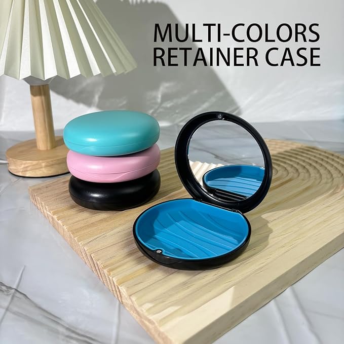 2 Pack Aligner Case with Mirror,Convenient Retainer Case for Invisalign Aligners, Night Guards, and Mouth Guards (2PCS Cyan Outside Gray Silicone)