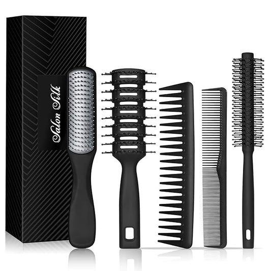 SalonSilk Hair Brush for Men, 5PCS Men Hair Brush & Styling Comb Set - Professional Barber Tools for All Hair Types, Perfect for Styling, Grooming, and Detangling