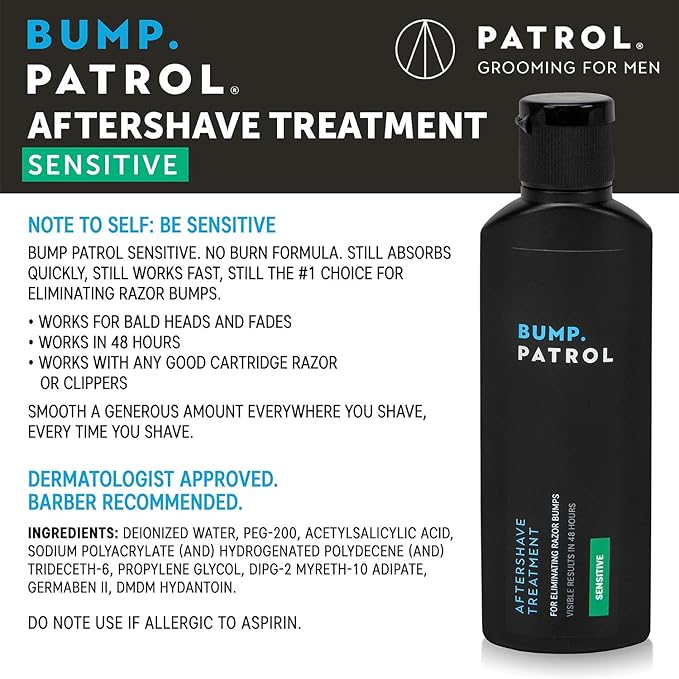 Bump Patrol Sensitive Strength Aftershave Treatment Serum – Razor Bump Stopper and Ingrown Hair Treatment for Men and Women, Alcohol Free Ingrown Hair Serum for Sensitive Skin 2 oz (Pack of 1)