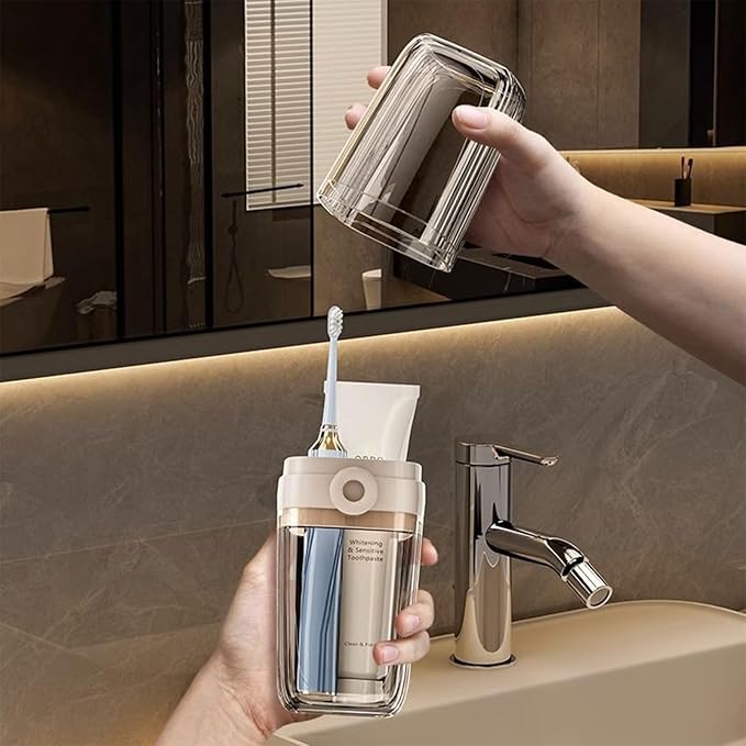 Toothbrush Cup Toothbrush Travel Case, Travel Toothbrush Holder Case with Cover Portable Multifunctional Toothbrush Cover, Suitable for Travel Business Camping Bathroom School or Daily Uses (A-Coffee)