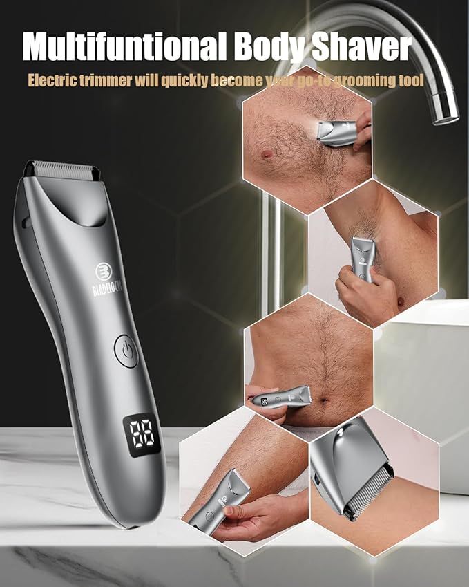 Body Hair Trimmer for Men with Light, Ball Trimmer Men Waterproof, Pubic Groin Hair Trimmers for Man Rechargeable Body Groomer with Standing Recharge Dock,LED Display