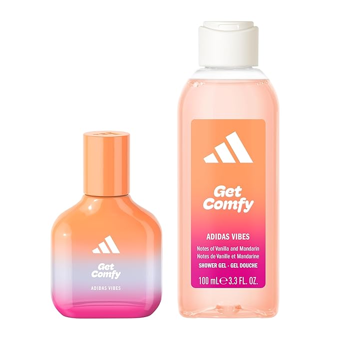 adidas Vibes Get Comfy Giftset 1 fl oz EDP + 3.4 fl oz Shower Gel, Notes of Amber Floral, Mandarin, and Vanilla, Unisex Fragrance, Long Lasting, Sporty Fragrance, Travel Size