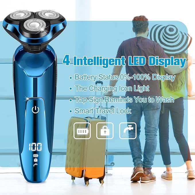 Electric Razor for Men, 3-in-1 Shaver with Floating Blades for Nose Hair &Sideburns,Replacement Blades, Pop-up Trimmer, IPX7 Waterproof, Travel Lock, Wet & Dry Use, Face Shaving Grooming Travel Kit