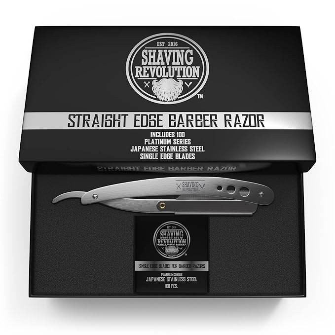 Straight Edge Barber Razor for Close Shaving - Professional Straight Blade Razor for Men with 100 Single Edge Blades- Mens Straight Razor Kit
