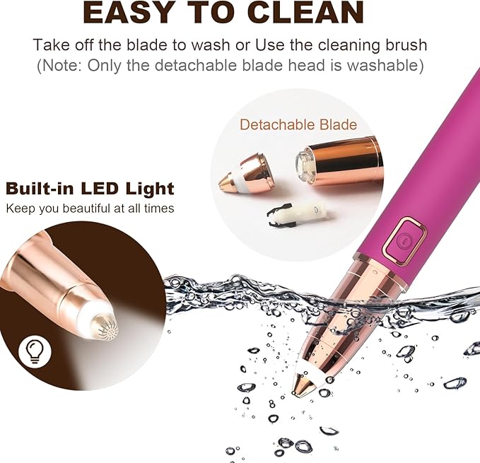 Eyebrow Trimmer for Women - Electric Eye Brow Razor with LED Light Painless & Easy Clean for Eyebrows Face Nose Ear Hair Chin Lips Peach Fuzz Bikini Lines & Other Detailing - Battery Operated (Pink)
