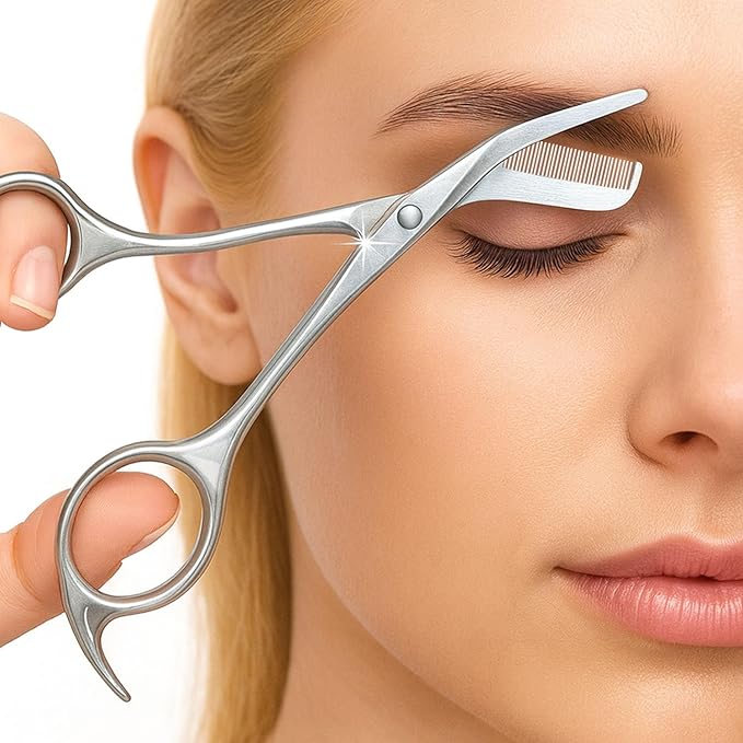 Eyebrow Trimming Scissors with Combs, Eyebrow Cutter Hair Removal Eyebrow Scissors,Eye brow razors, Eyebrow trimmer for women (Grey)