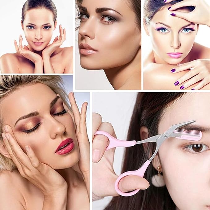 4PCS Eyebrow Trimmer Set, Eyebrow Trimmer Scissors with Comb, Curved Eye Brow Razor, Long Eyebrow Knife, Protable Razor, Waterproof Stainless Steel Facial Body Hair Removal Grooming