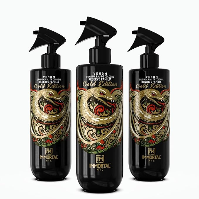 Immortal NYC Venom 'NEW GOLD EDITION', After Shave Spray Body/Face Men's Cologne, 17oz/500ml, Exclusive Barbers, Refreshes, Revitalizes and Relieves Face and Skin, Moisturizing Formula After Shaving