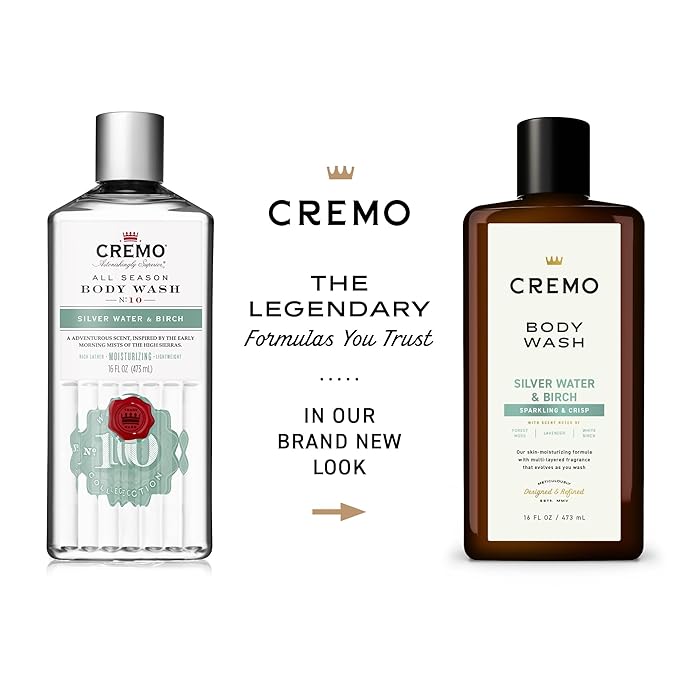Cremo Rich-Lathering Silver Water & Birch Body Wash, A Revitalizing Combination of Glacier-Fed Streams and White Birch 16 Fl Oz (2-Pack)