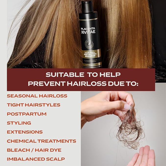 Placenta Hair Loss Shampoo 250ml - Biotech Placenta Hair Growth Shampoo Enriched with Panthenol and Arginine - Advanced Thickening Formula with Proteins and Peptides - Anti Hairloss Treatment
