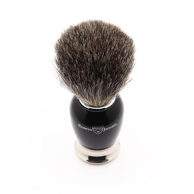 Edwin Jagger 81SB586AMZ Classic Imitation Ebony Pure Badger Exfoliating Shaving Brush with Stand for Shaving Cream or Shaving Soap for Men and Women (Black)