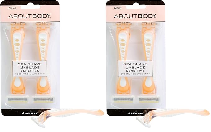About Face Body Spa Shave 3-Blade Sensitive Disposable Razors With Coconut Oil Lube Strip, 4 Count (Pack of 2)