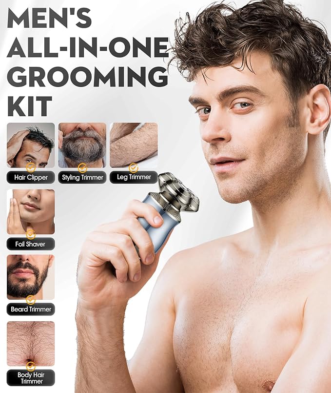 Electric Razor for Men, 3D Floating Blade Shaver with 9000 RPM High Speed, IPX7 Waterproof, 60-Day Battery Life, Compact Portable Wet/Dry Electric Shaver