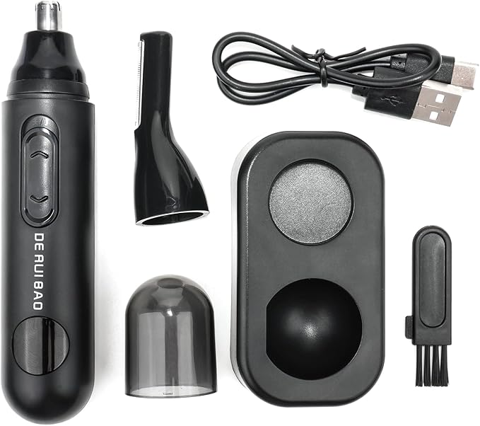 DERUIBAO 2-in-1 Professional Care Set, USB Rechargeable Nose and Ear Hair Trimmer, Beard & Eyebrow Shaver, Men's Personal Care Tool Body Hair Trimming Device Silent Trimming Digital Power Display