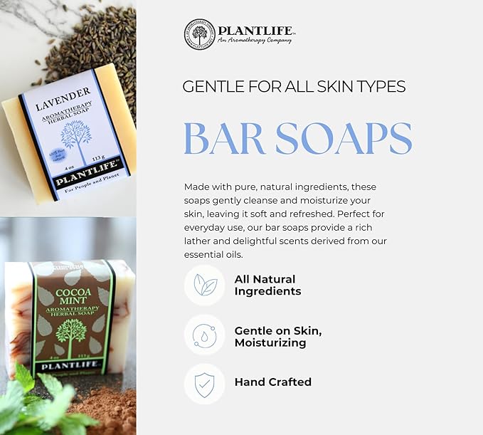 Plantlife Lemongrass & Lavender Bar Soap Bundle of 2 - Moisturizing and Soothing Soap for Your Skin - Hand Crafted Using Plant-Based Ingredients - Made in California 4oz Bar