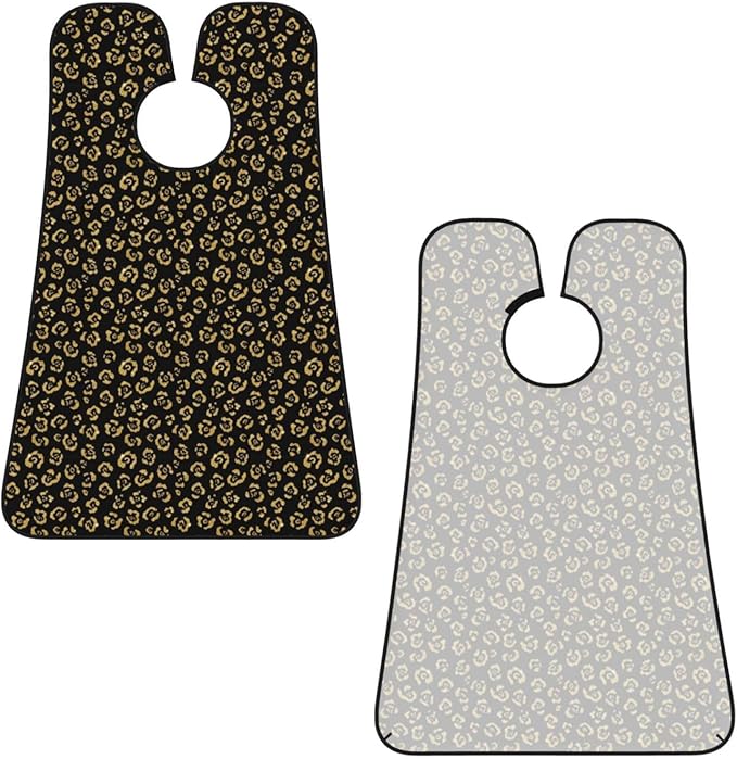 Non-Stick Beard Shaving Bib, Hair Catcher Apron with Suction Cups, Waterproof Grooming Tool for Men Husband, Gold Glitter Wild Animal Black Cheetah Leopard Ptint Shave Bib