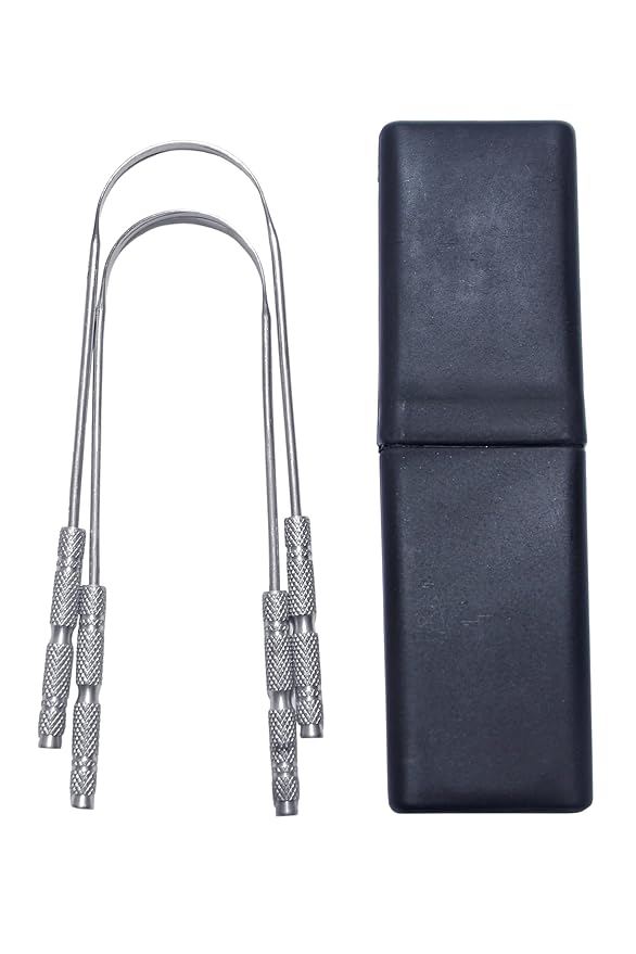 TONGUE SCRAPER for Adults, Twin Pack With Easy To Carry Case, Tongue Cleaner For Oral Care & Hygiene.