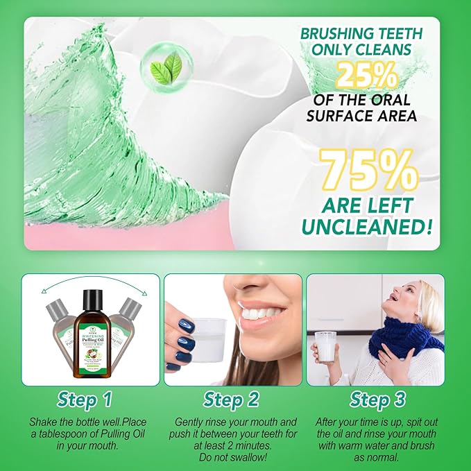 Coconut Mint Oil Pulling, 2 Pack Whitening Oil Pulling Mouthwash for Teeth and Gums with Tongue Scraper &Measuring Cup, 100% Natural& Alcohol Free Help Fresh Breath