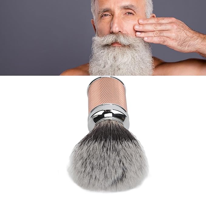 Shaving Brush Set for Men, Nylon Hair Salon Shave Brush, Shaving Brush for Safety Double Straight or Shaving (Rose Gold)