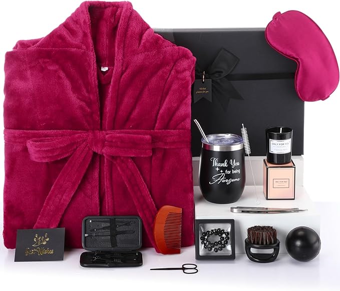 Nuogo 15 Pcs Birthday Gifts for Men Beard Care Set for Him Valentine's Day Gifts Basket Ideas Kit for Men Tumbler Bath Robe for Dad Husband Boyfriend Box(Wine Red)