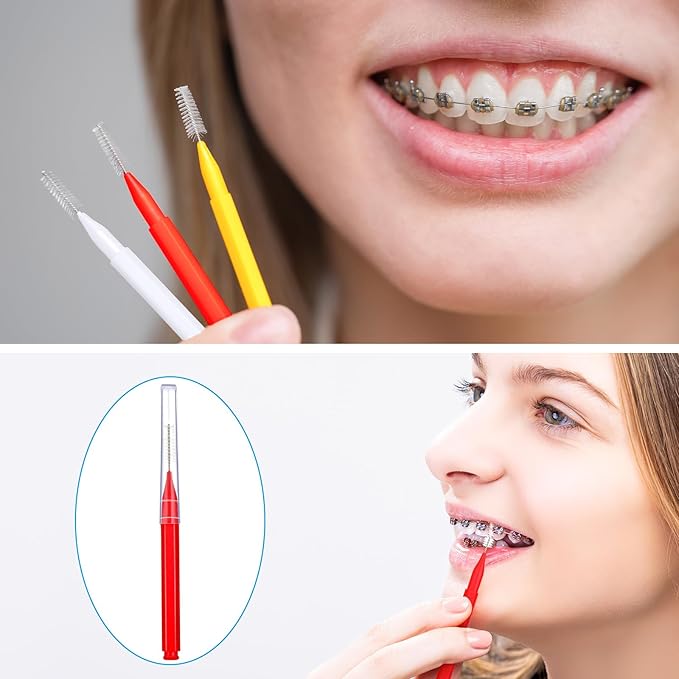Patelai 100 Pieces Braces Brush for Cleaner Interdental Brush Toothpick Dental Tooth Flossing Head Oral Dental Hygiene Flosser Toothpick Cleaners Tooth Tool(Mixed Colors,Mixed Sizes)