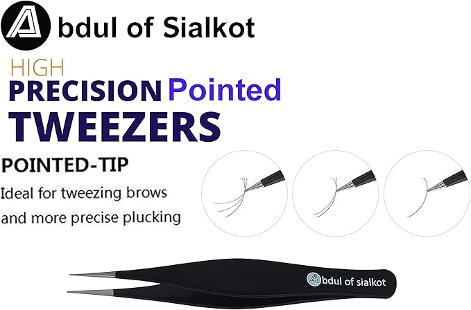 Pointed Tweezers,Needle Nose Tip, Sharp Precision Ingrown Hair, Surgical Pointed for Blackheads & Splinters/Best Tweezers for Eyebrows (Black)